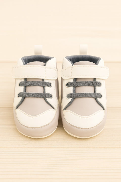 Light Sand & White Baby Sneaker with Velcro Strap